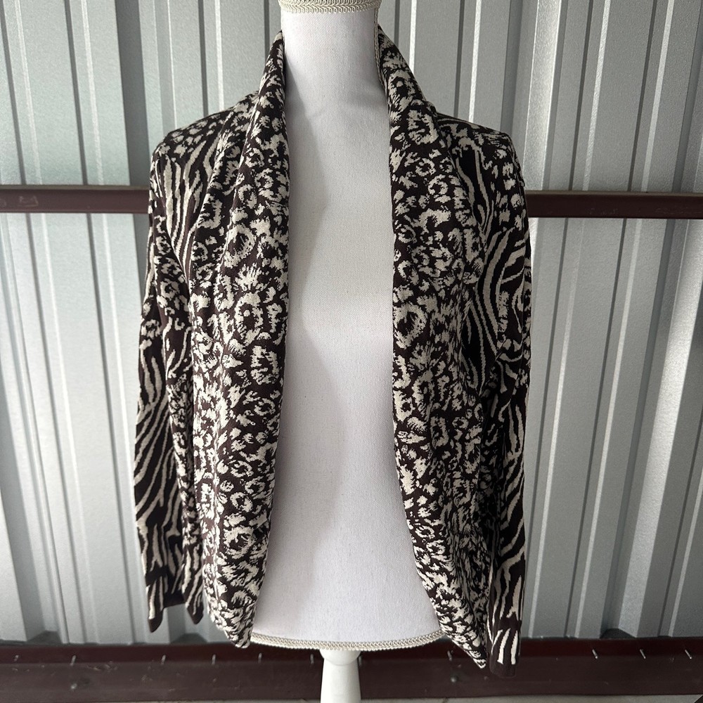 Style & Co Mix Animal print Brown Ruffle front cardigan L NWT